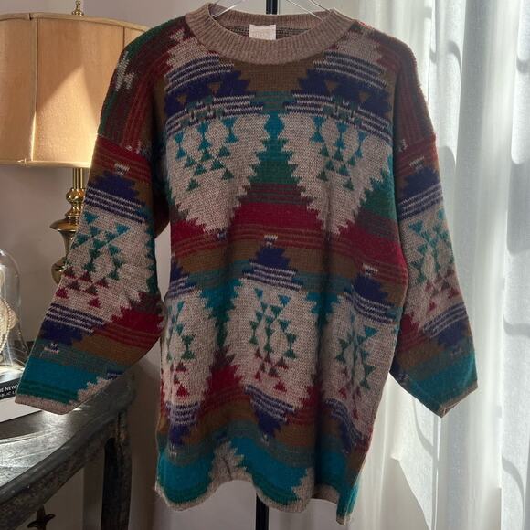 Needle & Yarn Aztec Southwestern Tribal Knit Sweater Colorful Pattern Pullover - Picture 1 of 8